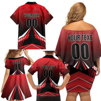 Custom Cricket Trinidad and Tobago Red Force Family Matching Off Shoulder Short Dress and Hawaiian Shirt Go Champion