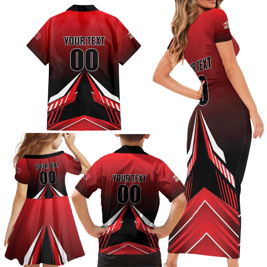 Custom Cricket Trinidad and Tobago Red Force Family Matching Short Sleeve Bodycon Dress and Hawaiian Shirt Go Champion