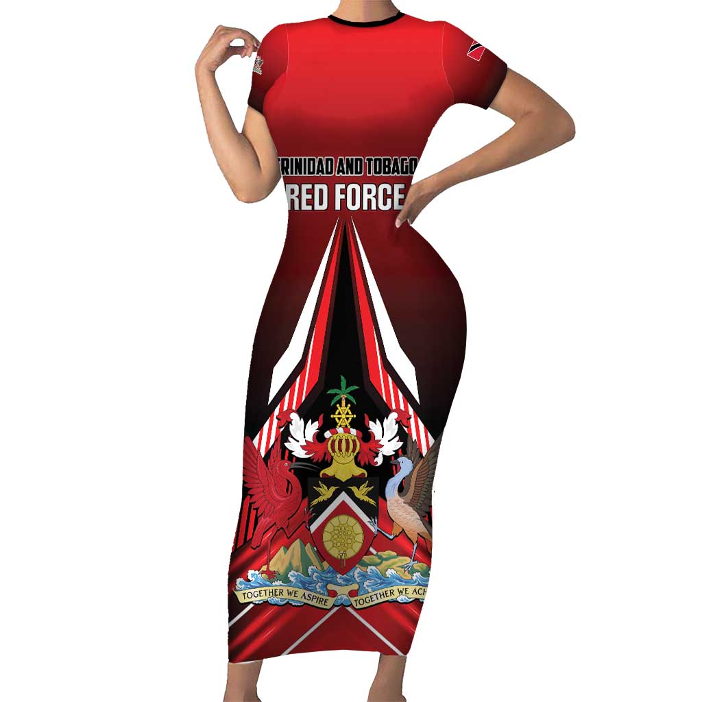 Custom Cricket Trinidad and Tobago Red Force Family Matching Short Sleeve Bodycon Dress and Hawaiian Shirt Go Champion