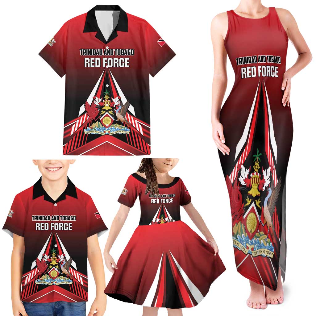Custom Cricket Trinidad and Tobago Red Force Family Matching Tank Maxi Dress and Hawaiian Shirt Go Champion