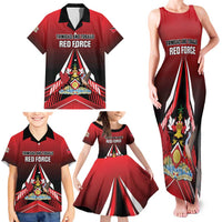 Custom Cricket Trinidad and Tobago Red Force Family Matching Tank Maxi Dress and Hawaiian Shirt Go Champion