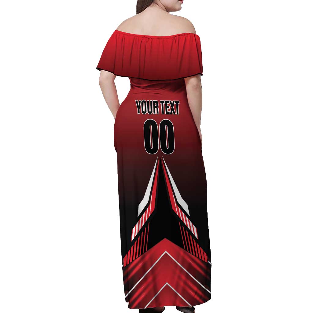 Custom Cricket Trinidad and Tobago Red Force Off Shoulder Maxi Dress Go Champion