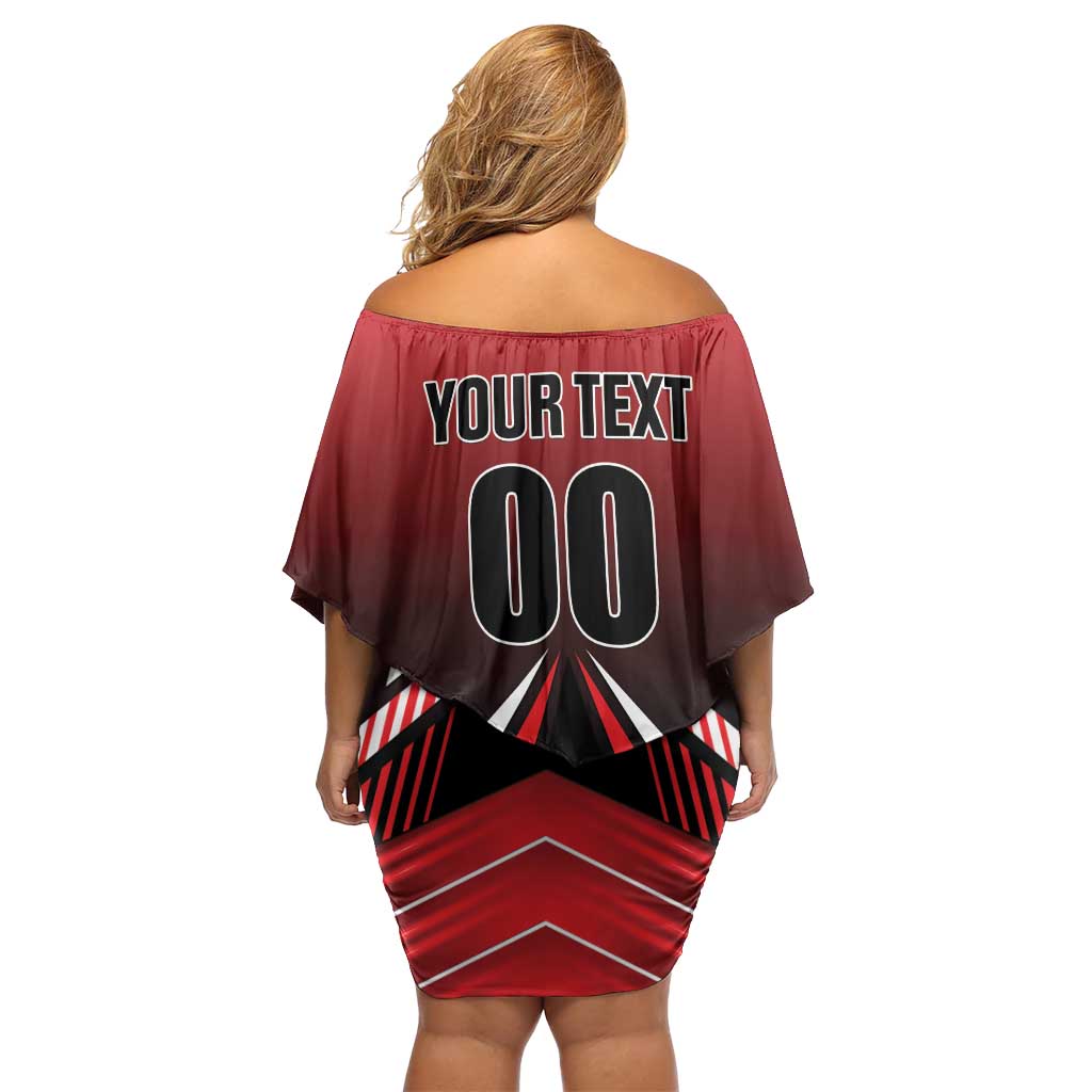 Custom Cricket Trinidad and Tobago Red Force Off Shoulder Short Dress Go Champion