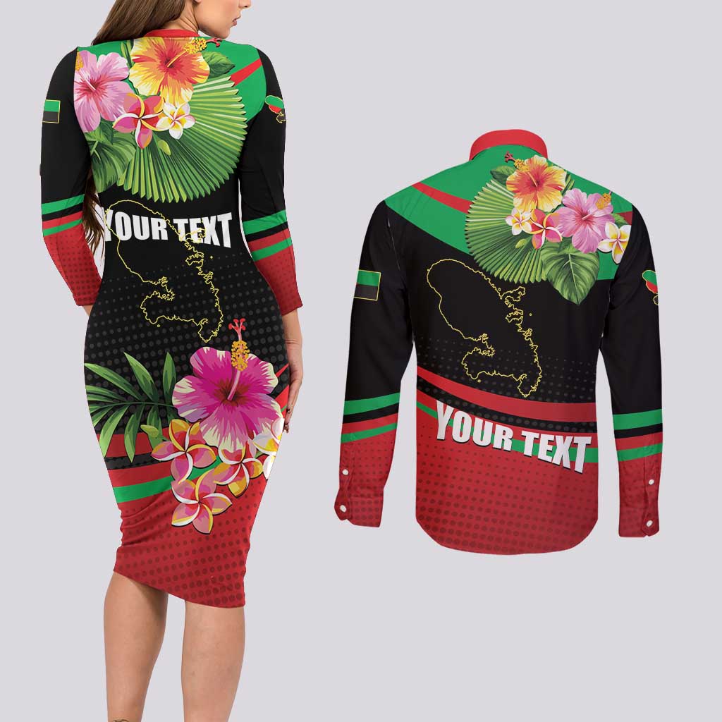 Personalized Martinique Tropical Flower Couples Matching Long Sleeve Bodycon Dress and Long Sleeve Button Shirt Matinik Beautiful Island