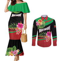 Personalized Martinique Tropical Flower Couples Matching Mermaid Dress and Long Sleeve Button Shirt Matinik Beautiful Island