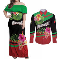 Personalized Martinique Tropical Flower Couples Matching Off Shoulder Maxi Dress and Long Sleeve Button Shirt Matinik Beautiful Island