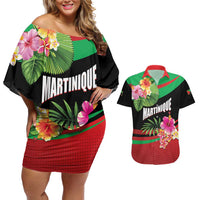 Personalized Martinique Tropical Flower Couples Matching Off Shoulder Short Dress and Hawaiian Shirt Matinik Beautiful Island