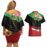 Personalized Martinique Tropical Flower Couples Matching Off Shoulder Short Dress and Hawaiian Shirt Matinik Beautiful Island