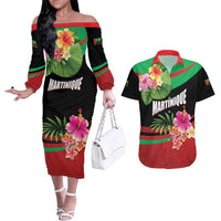 Personalized Martinique Tropical Flower Couples Matching Off The Shoulder Long Sleeve Dress and Hawaiian Shirt Matinik Beautiful Island