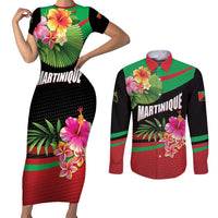 Personalized Martinique Tropical Flower Couples Matching Short Sleeve Bodycon Dress and Long Sleeve Button Shirt Matinik Beautiful Island