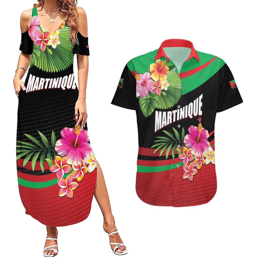 Personalized Martinique Tropical Flower Couples Matching Summer Maxi Dress and Hawaiian Shirt Matinik Beautiful Island
