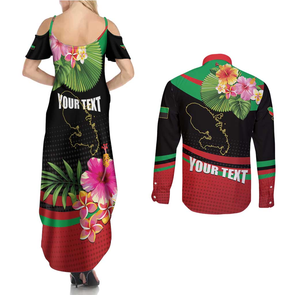 Personalized Martinique Tropical Flower Couples Matching Summer Maxi Dress and Long Sleeve Button Shirt Matinik Beautiful Island