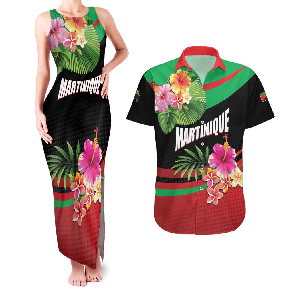 Personalized Martinique Tropical Flower Couples Matching Tank Maxi Dress and Hawaiian Shirt Matinik Beautiful Island