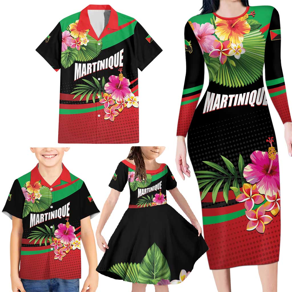 Personalized Martinique Tropical Flower Family Matching Long Sleeve Bodycon Dress and Hawaiian Shirt Matinik Beautiful Island