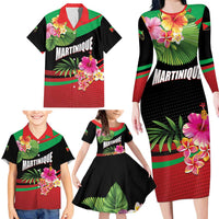 Personalized Martinique Tropical Flower Family Matching Long Sleeve Bodycon Dress and Hawaiian Shirt Matinik Beautiful Island