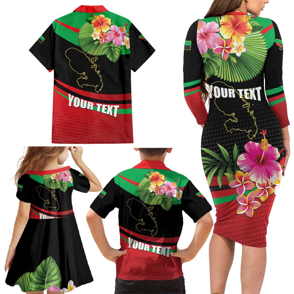 Personalized Martinique Tropical Flower Family Matching Long Sleeve Bodycon Dress and Hawaiian Shirt Matinik Beautiful Island