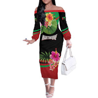 Personalized Martinique Tropical Flower Family Matching Off The Shoulder Long Sleeve Dress and Hawaiian Shirt Matinik Beautiful Island