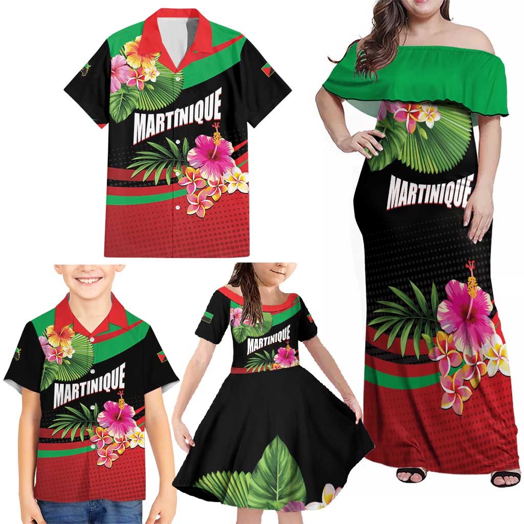 Personalized Martinique Tropical Flower Family Matching Off Shoulder Maxi Dress and Hawaiian Shirt Matinik Beautiful Island