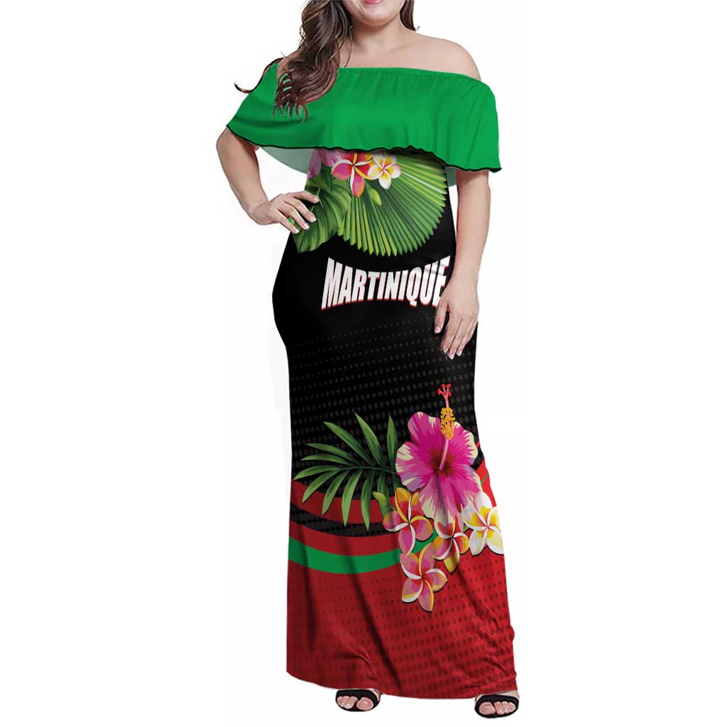 Personalized Martinique Tropical Flower Family Matching Off Shoulder Maxi Dress and Hawaiian Shirt Matinik Beautiful Island