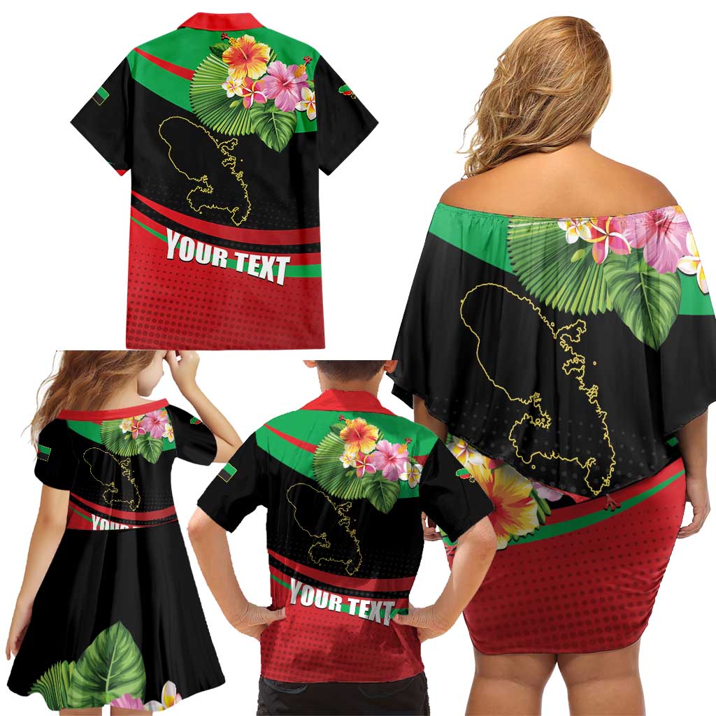 Personalized Martinique Tropical Flower Family Matching Off Shoulder Short Dress and Hawaiian Shirt Matinik Beautiful Island
