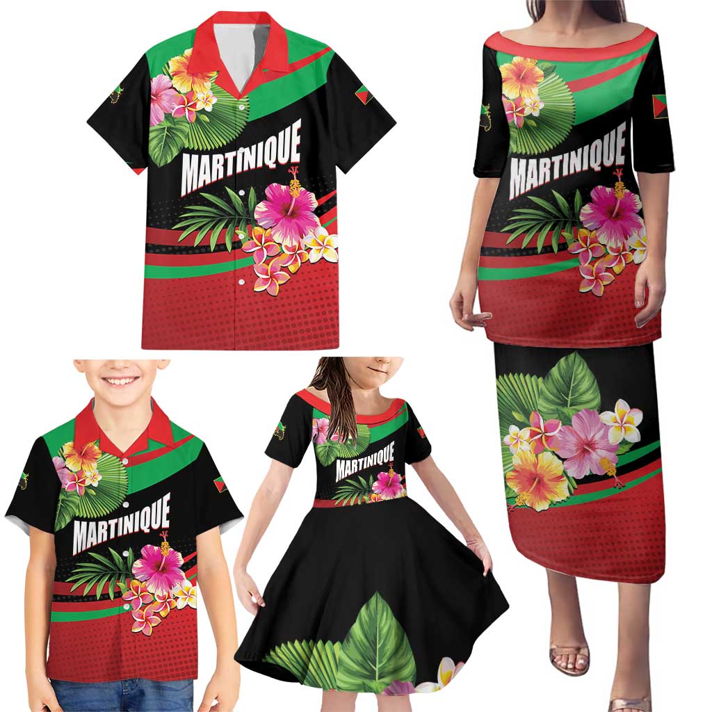 Personalized Martinique Tropical Flower Family Matching Puletasi and Hawaiian Shirt Matinik Beautiful Island