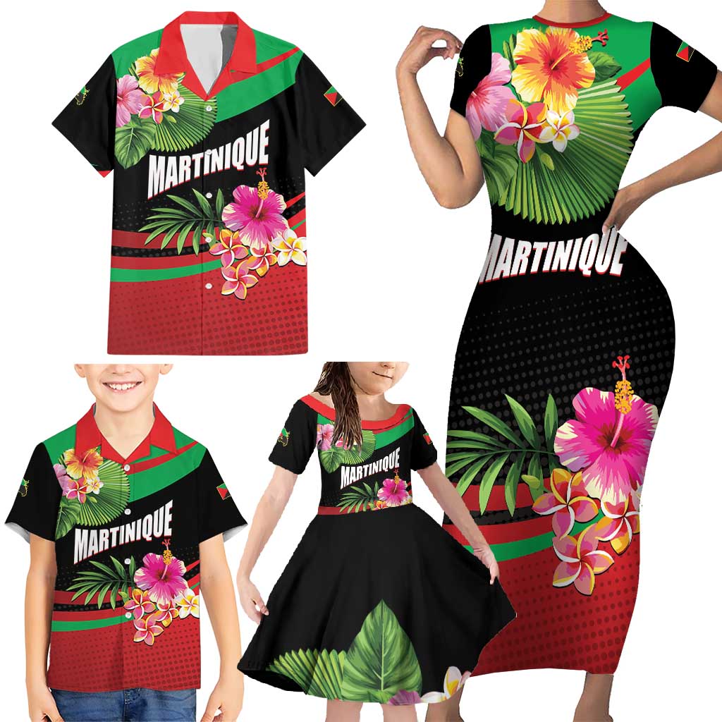 Personalized Martinique Tropical Flower Family Matching Short Sleeve Bodycon Dress and Hawaiian Shirt Matinik Beautiful Island