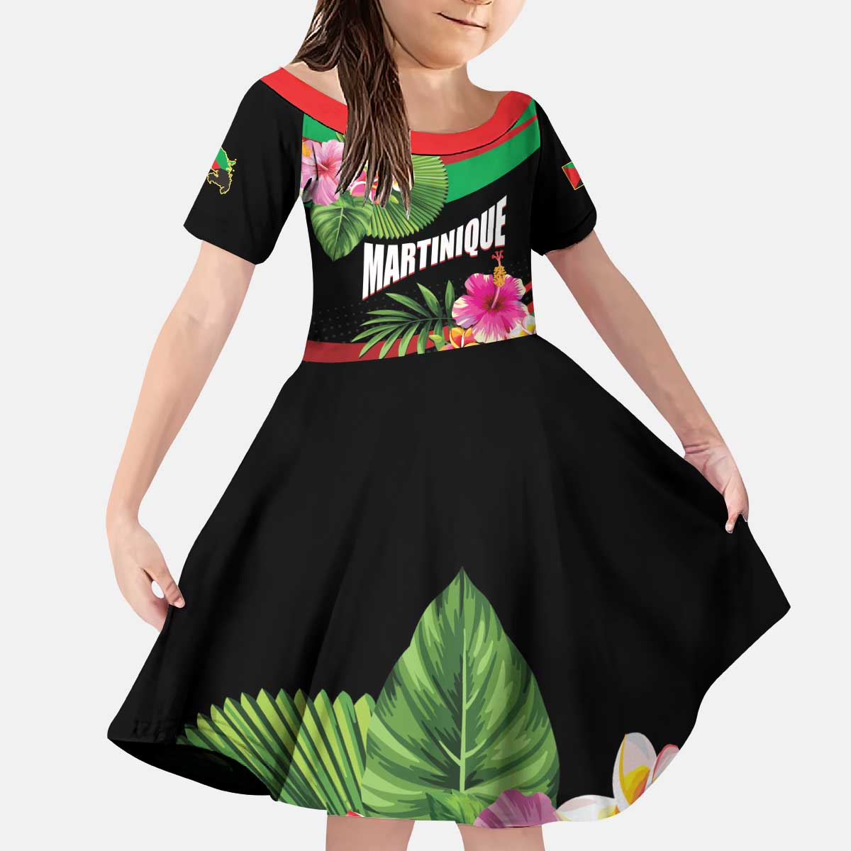 Personalized Martinique Tropical Flower Kid Short Sleeve Dress Matinik Beautiful Island