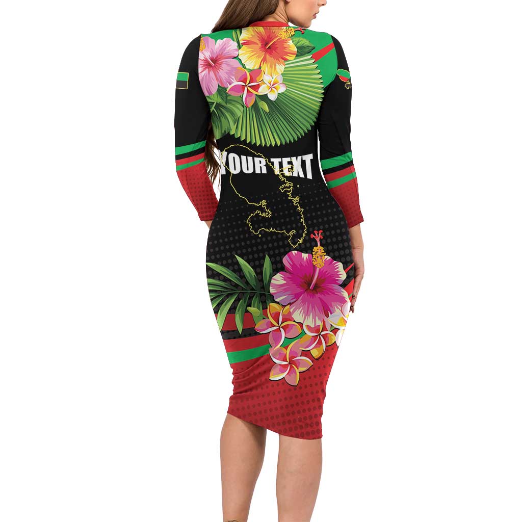 Personalized Martinique Tropical Flower Long Sleeve Bodycon Dress Matinik Beautiful Island