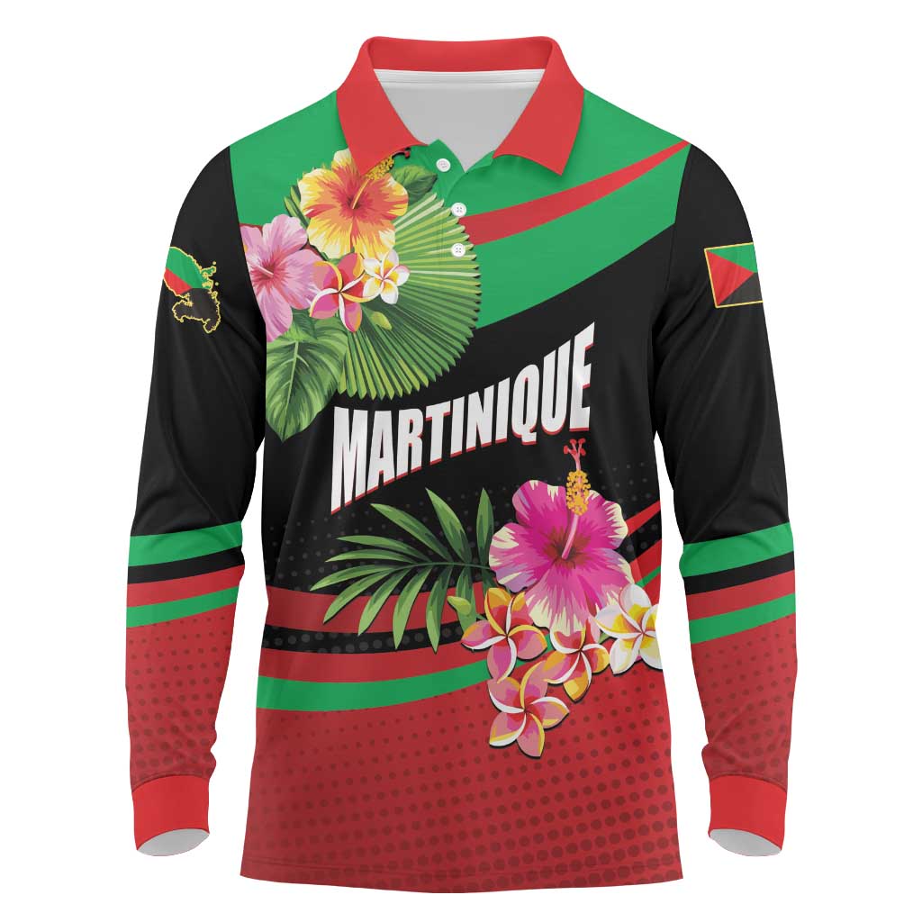 Personalized Martinique Tropical Flower Long Sleeve Polo Shirt Matinik Beautiful Island