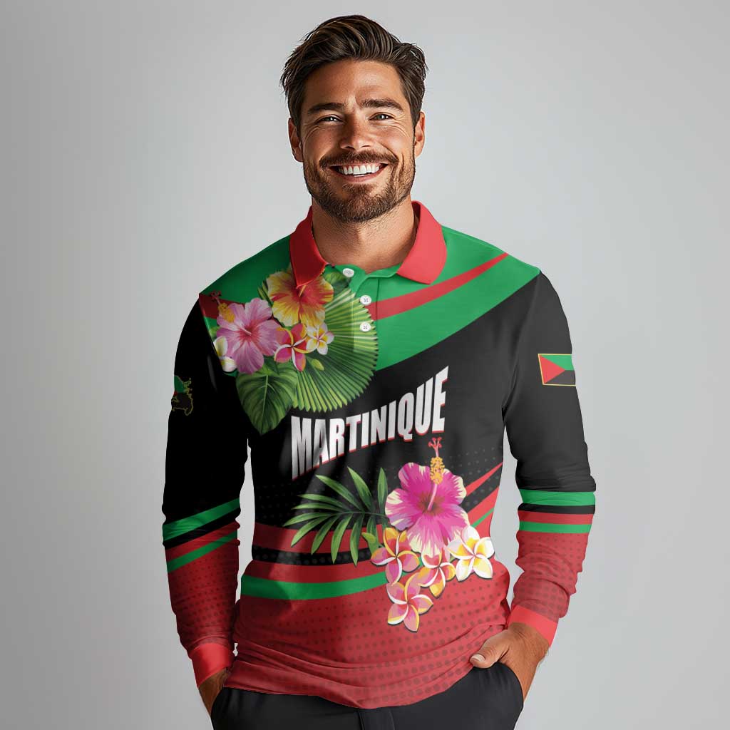 Personalized Martinique Tropical Flower Long Sleeve Polo Shirt Matinik Beautiful Island