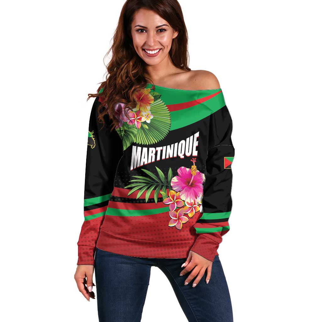 Personalized Martinique Tropical Flower Off Shoulder Sweater Matinik Beautiful Island