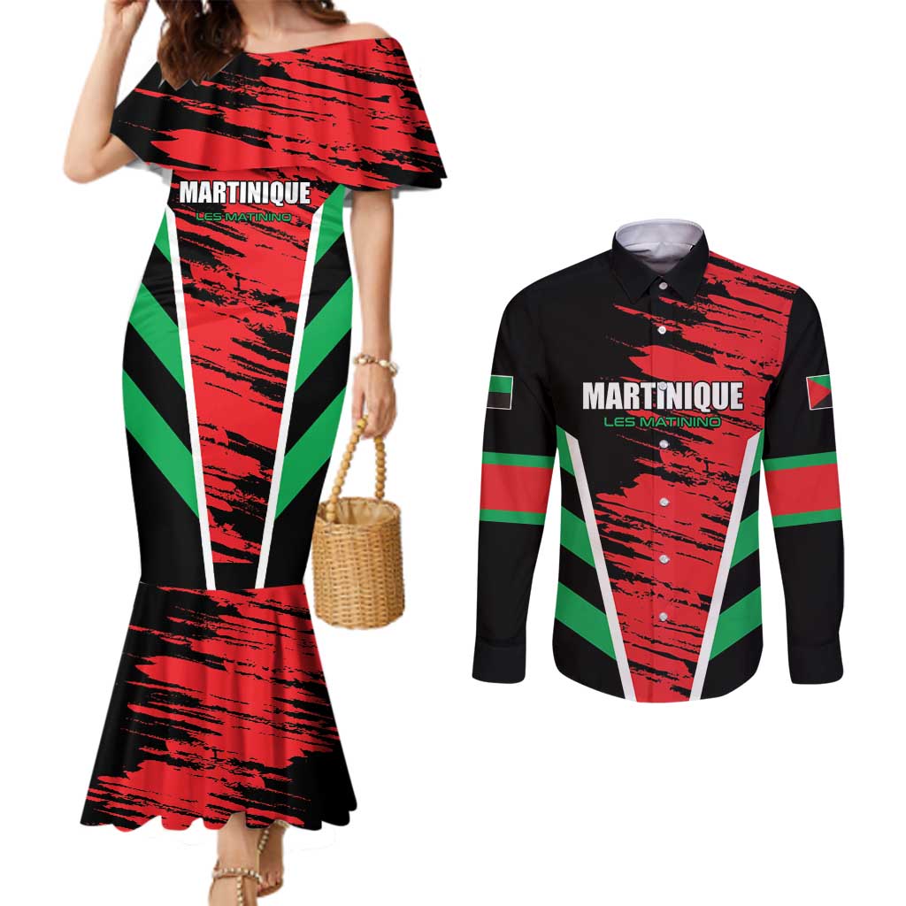 Custom Football Martinique Couples Matching Mermaid Dress and Long Sleeve Button Shirt Les Matinino Go Champion