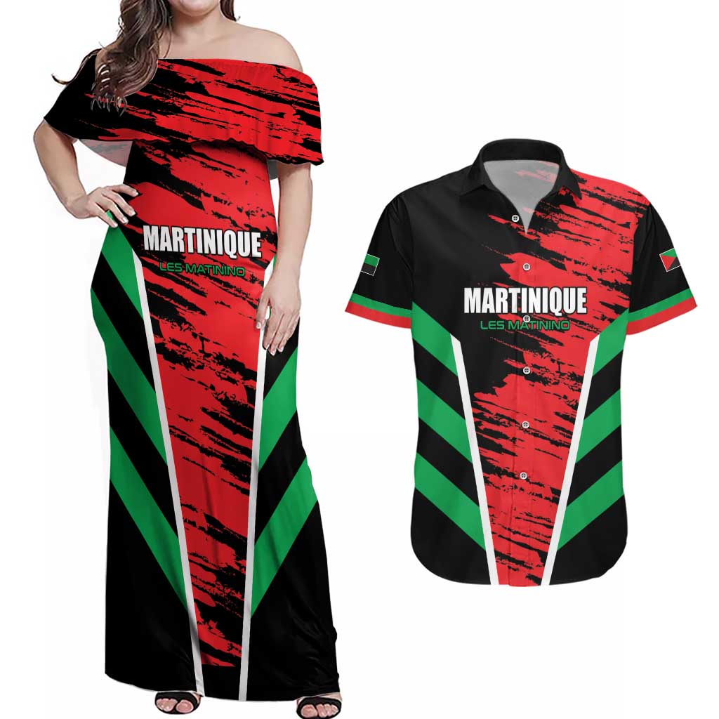 Custom Football Martinique Couples Matching Off Shoulder Maxi Dress and Hawaiian Shirt Les Matinino Go Champion