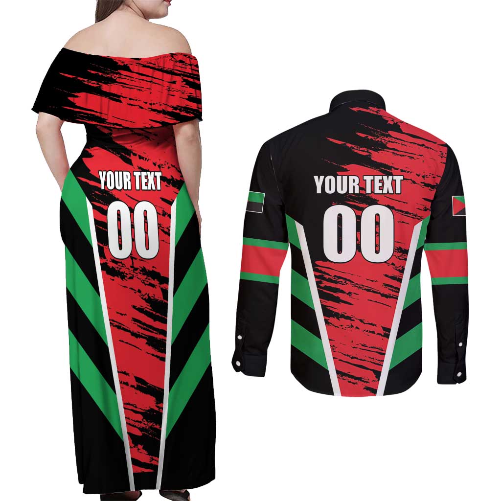 Custom Football Martinique Couples Matching Off Shoulder Maxi Dress and Long Sleeve Button Shirt Les Matinino Go Champion