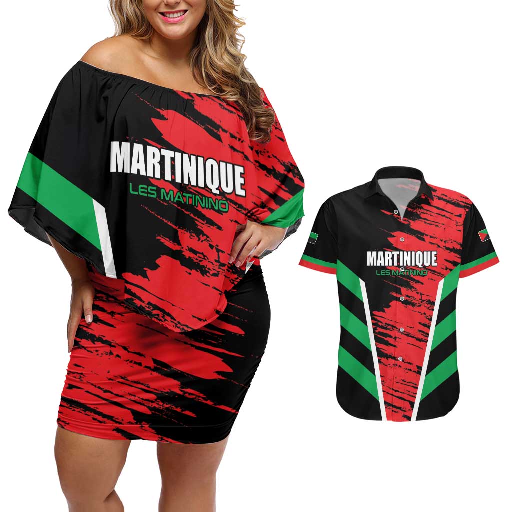 Custom Football Martinique Couples Matching Off Shoulder Short Dress and Hawaiian Shirt Les Matinino Go Champion