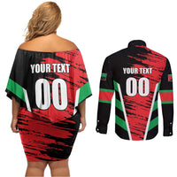 Custom Football Martinique Couples Matching Off Shoulder Short Dress and Long Sleeve Button Shirt Les Matinino Go Champion