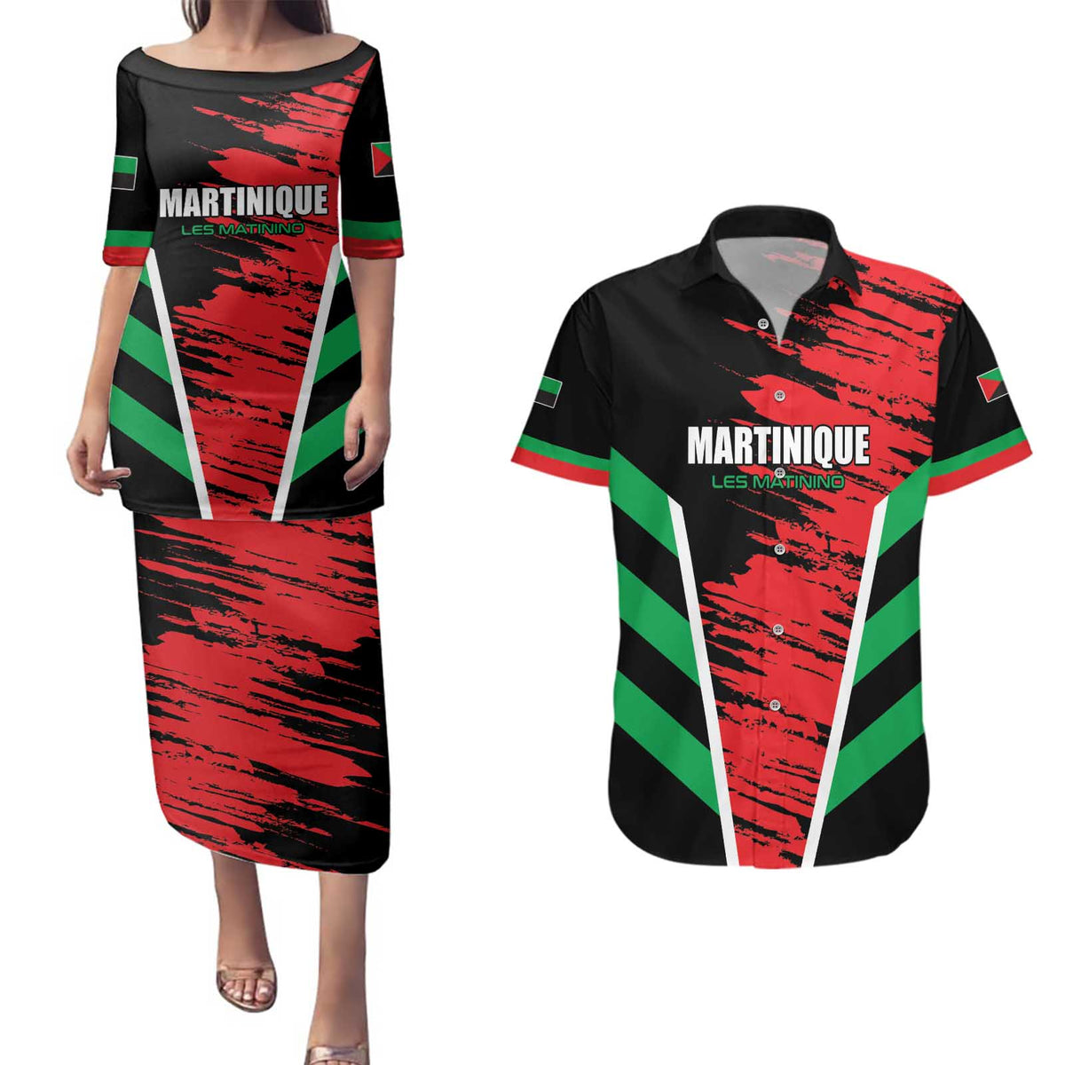 Custom Football Martinique Couples Matching Puletasi and Hawaiian Shirt Les Matinino Go Champion