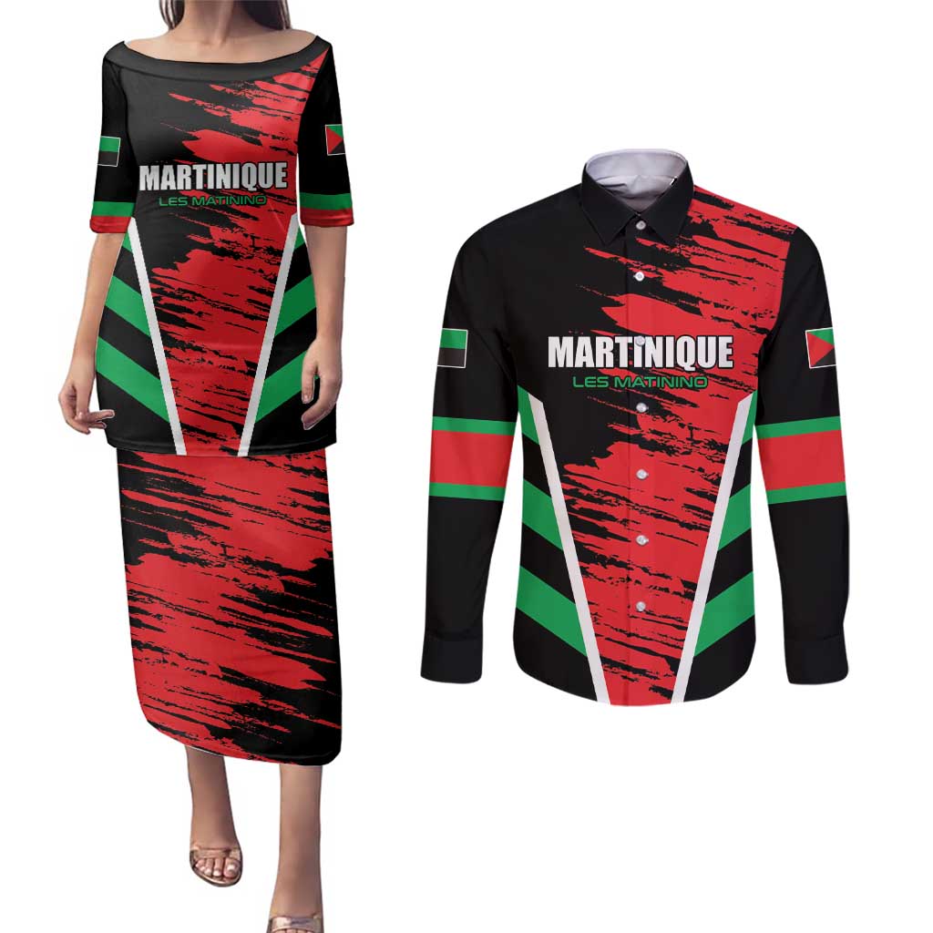 Custom Football Martinique Couples Matching Puletasi and Long Sleeve Button Shirt Les Matinino Go Champion