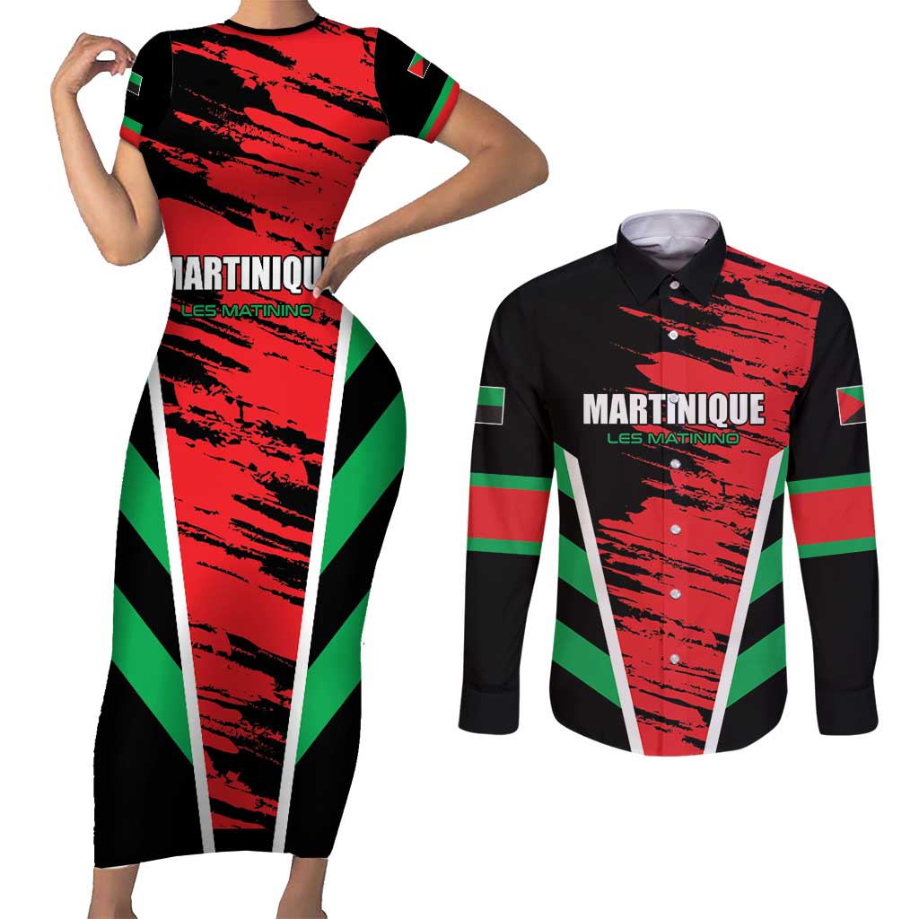Custom Football Martinique Couples Matching Short Sleeve Bodycon Dress and Long Sleeve Button Shirt Les Matinino Go Champion