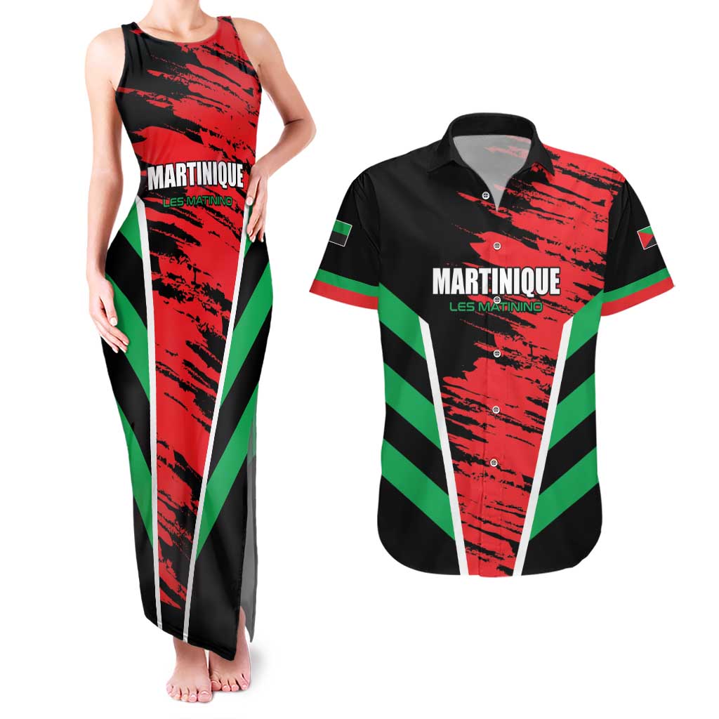 Custom Football Martinique Couples Matching Tank Maxi Dress and Hawaiian Shirt Les Matinino Go Champion