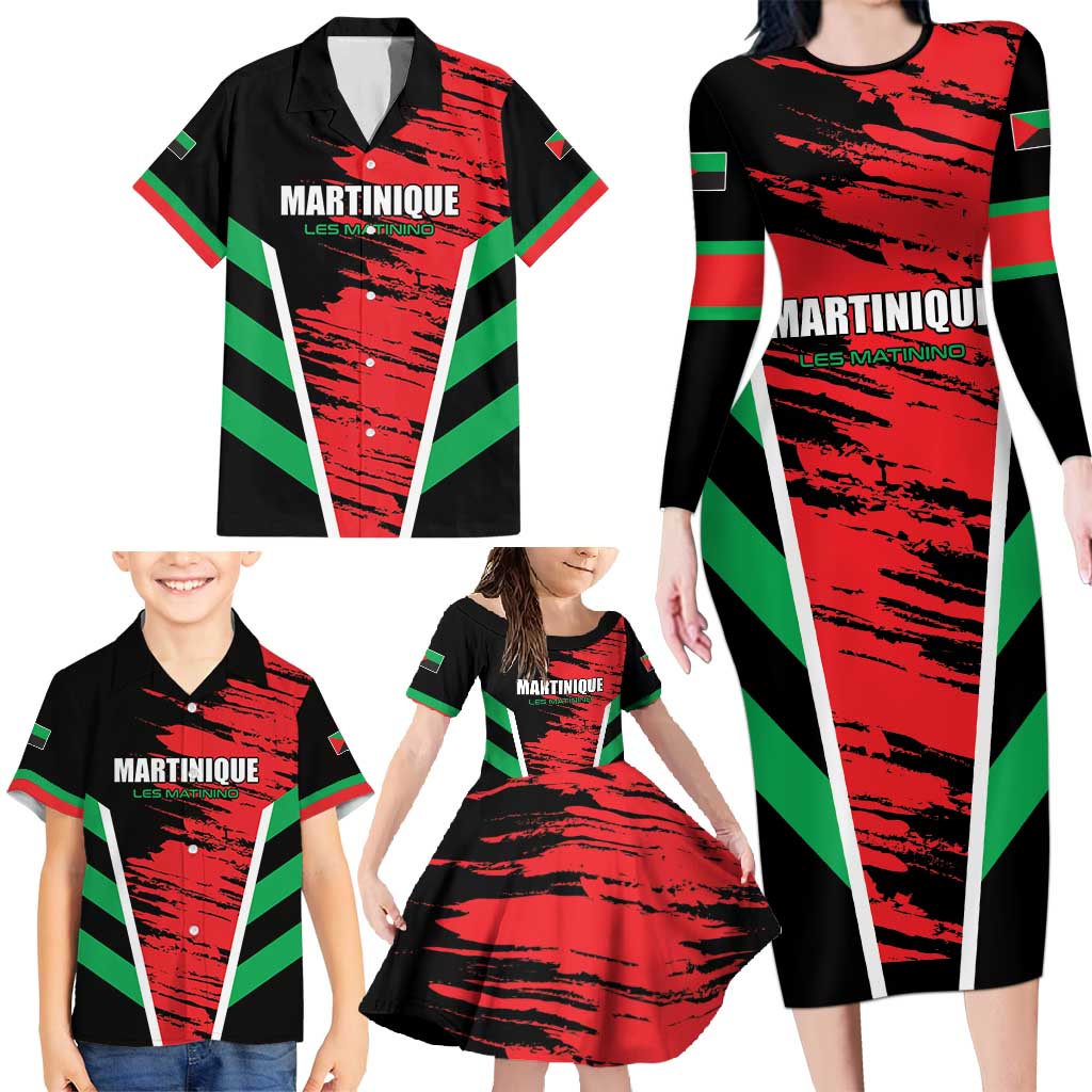 Custom Football Martinique Family Matching Long Sleeve Bodycon Dress and Hawaiian Shirt Les Matinino Go Champion