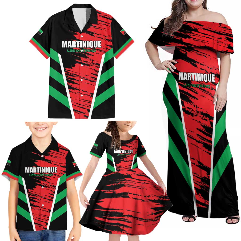 Custom Football Martinique Family Matching Off Shoulder Maxi Dress and Hawaiian Shirt Les Matinino Go Champion