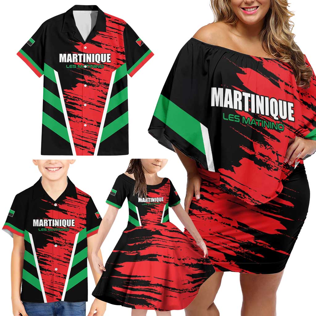 Custom Football Martinique Family Matching Off Shoulder Short Dress and Hawaiian Shirt Les Matinino Go Champion