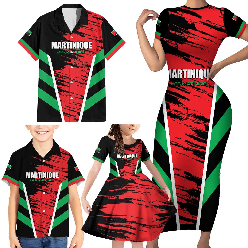 Custom Football Martinique Family Matching Short Sleeve Bodycon Dress and Hawaiian Shirt Les Matinino Go Champion