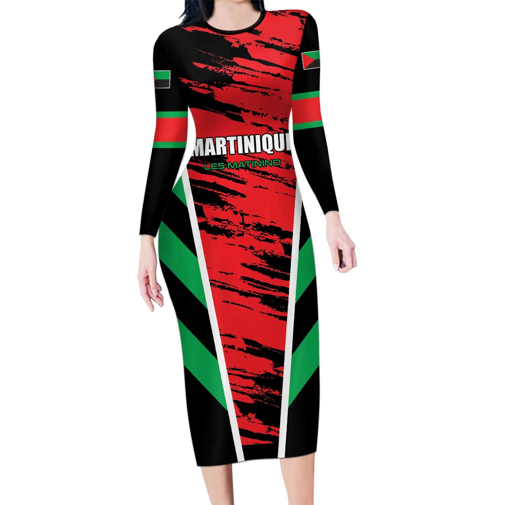 Custom Football Martinique Long Sleeve Bodycon Dress Les Matinino Go Champion