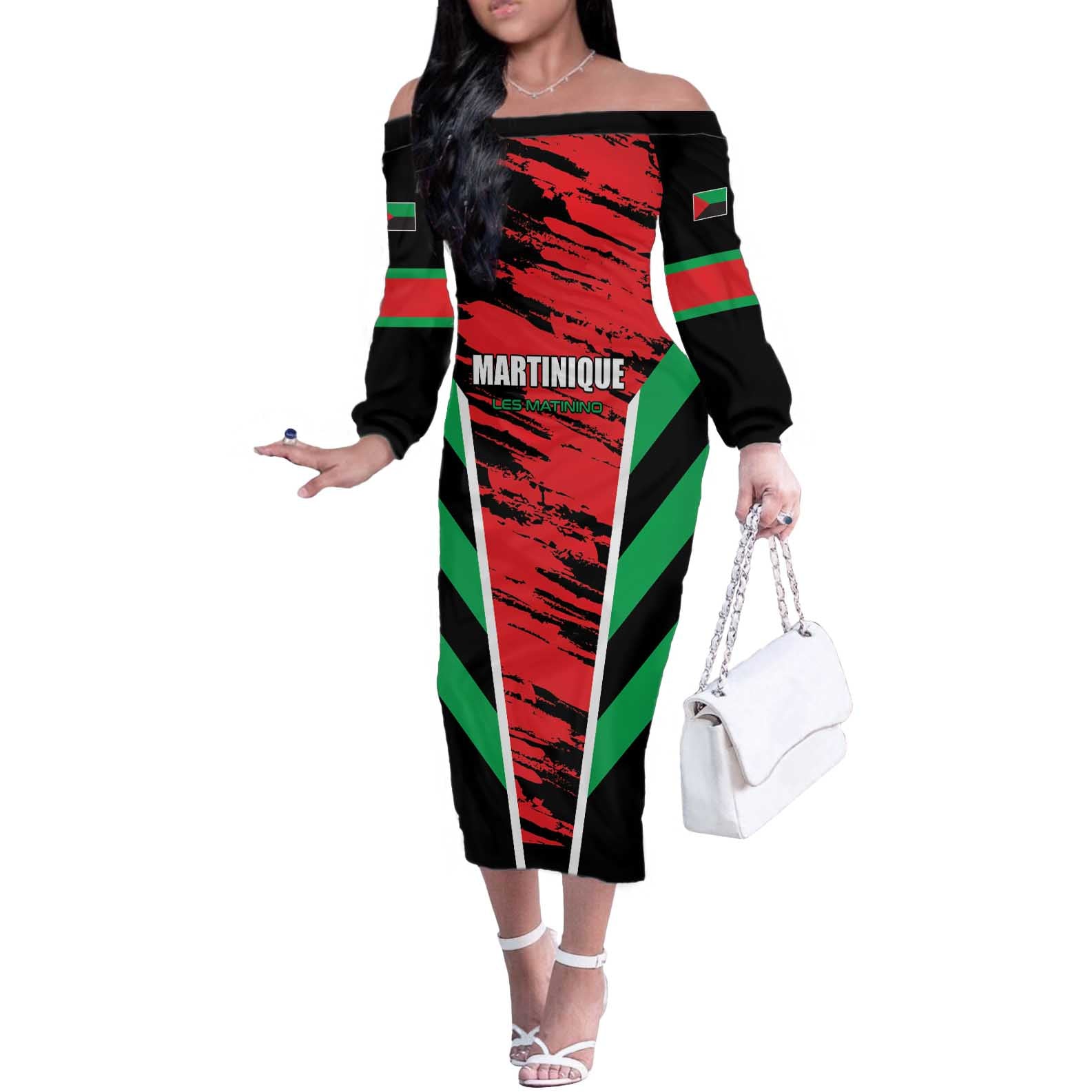 Custom Football Martinique Off The Shoulder Long Sleeve Dress Les Matinino Go Champion