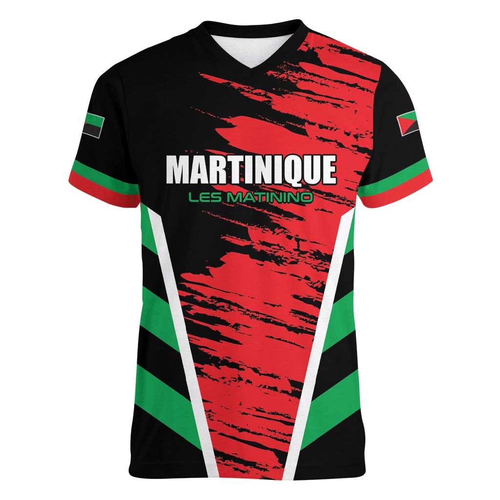 Custom Football Martinique Women V-Neck T-Shirt Les Matinino Go Champion