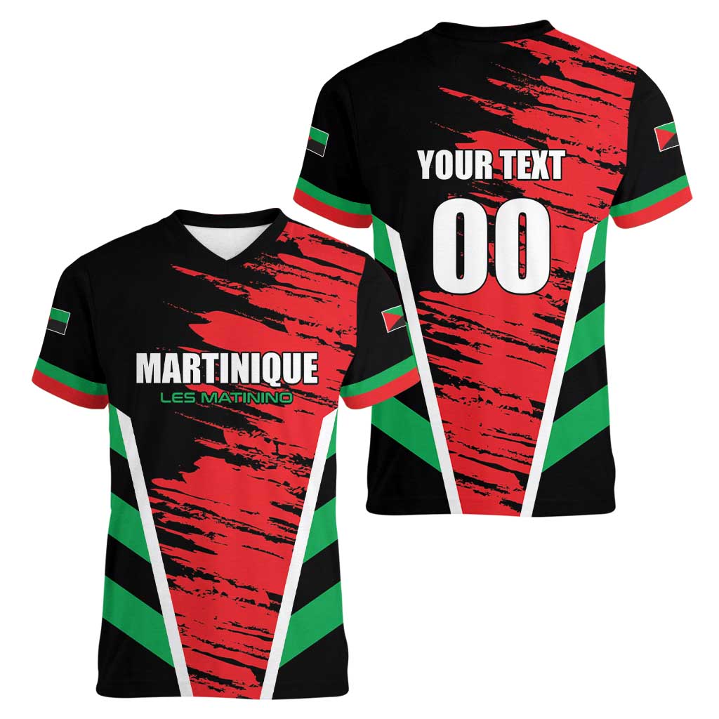 Custom Football Martinique Women V-Neck T-Shirt Les Matinino Go Champion