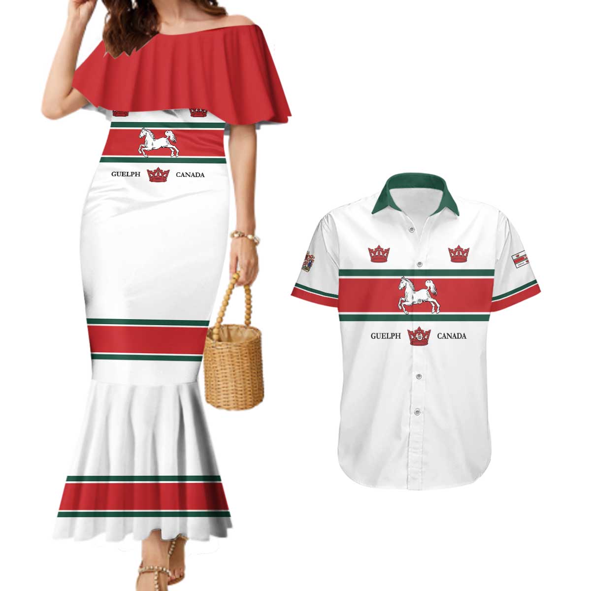 Personalised Canada Guelph Couples Matching Mermaid Dress and Hawaiian Shirt The Royal City Simple Style