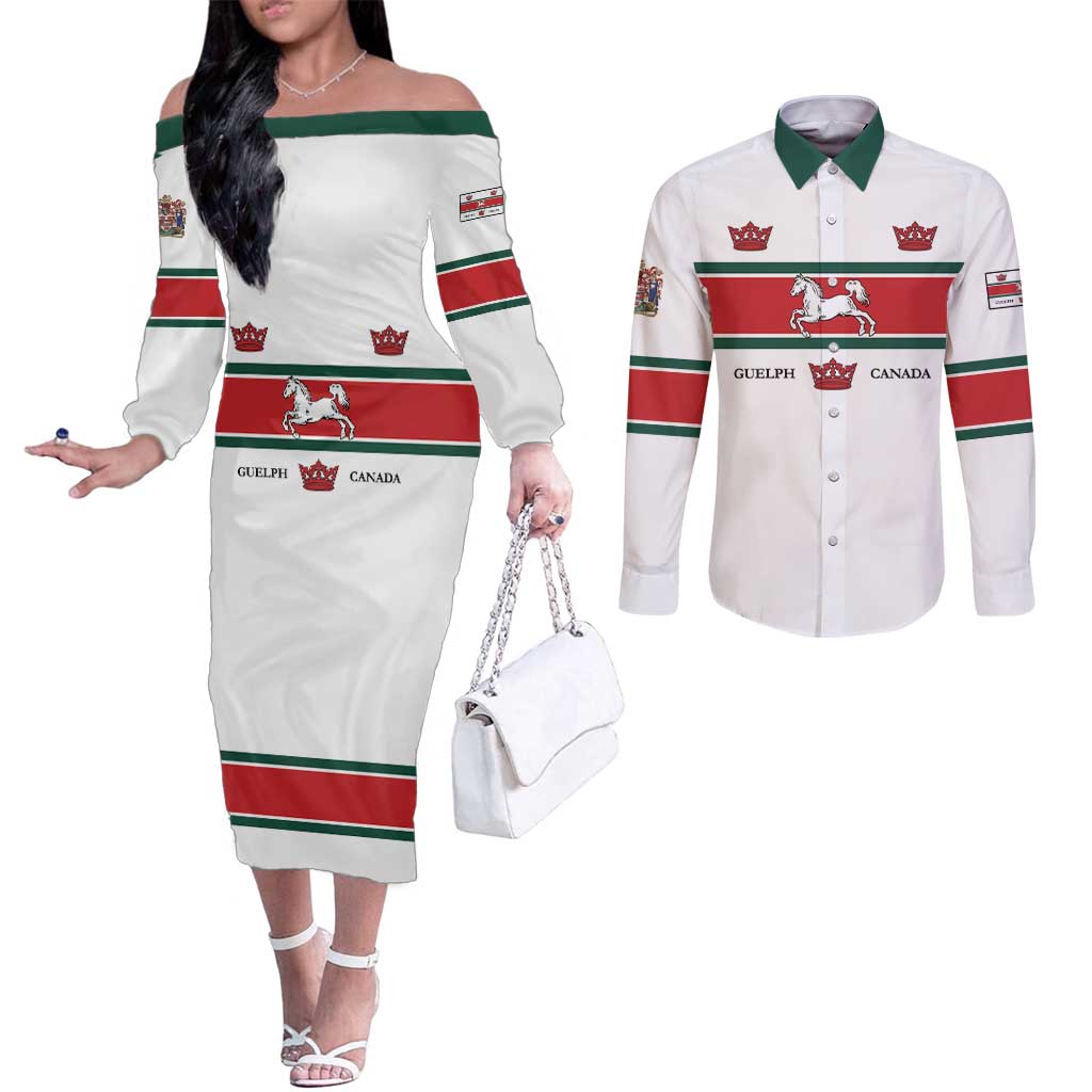 Personalised Canada Guelph Couples Matching Off The Shoulder Long Sleeve Dress and Long Sleeve Button Shirt The Royal City Simple Style